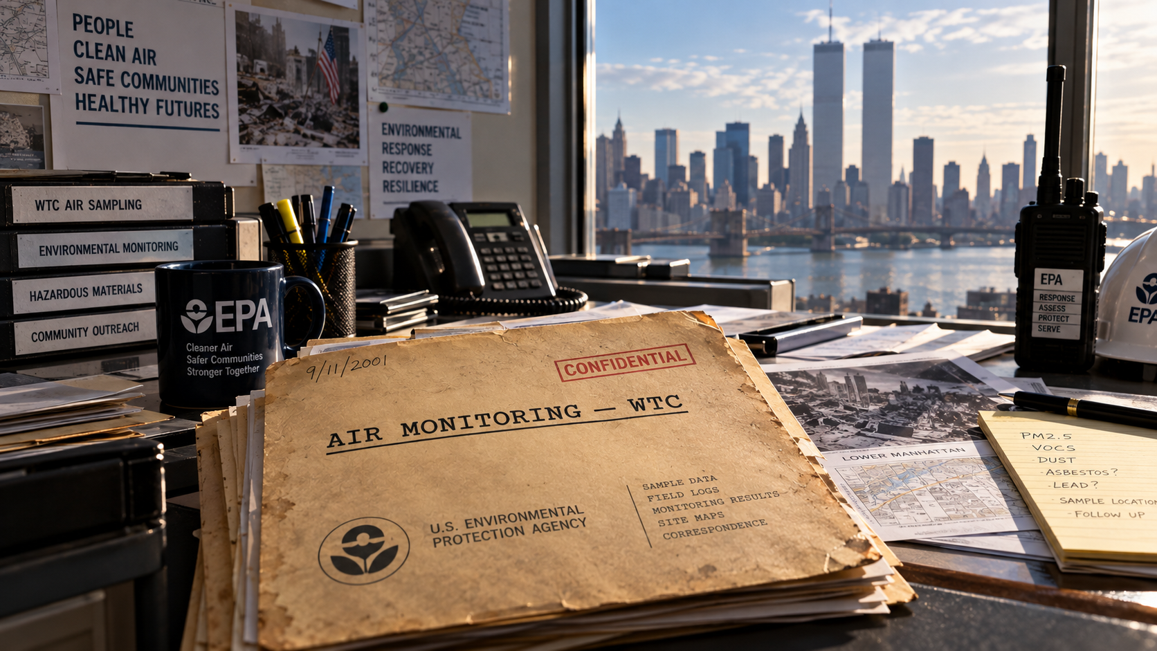 The city measured asbestos in lower Manhattan and told people to wet-mop. 170,000 pages say so.